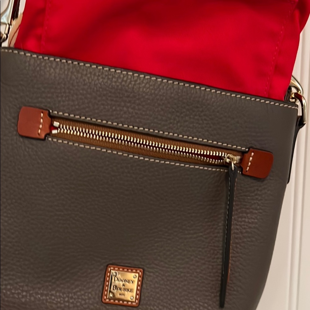 Dooney & Bourke Brown Gray Crossbody Bag with Red lining